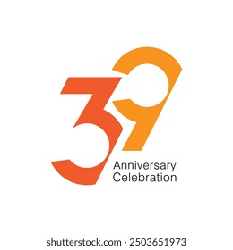 39 logo, 39th Anniversary Logo, 39th Orange Color, Vector Template Design element for birthday, invitation, wedding, jubilee, and greeting card illustration.