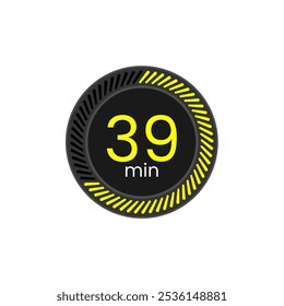 39 min timer icon. Chronometer vector illustration. Black and Yellow. Thirty nine minutes.