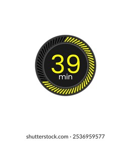 39 min timer icon. Chronometer vector illustration. Black and Yellow. Thirty nine minutes.