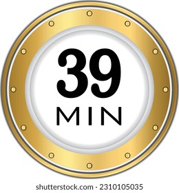 39 minute icon. Symbol for product labels. Different uses such as cooking time, cosmetic or chemical application time, waiting time . 39min time circle icon. isolated background.