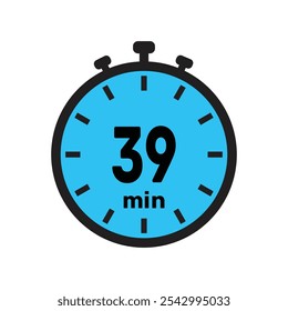 39 minute Timer, clock, stopwatch isolated icons. Countdown timer symbol. Minute timer, Time measure, Chronometer, Alarm.