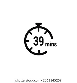 39 Minutes Clock Icon white design background.