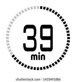 The 39 minutes countdown timer or digital counter timer clock vector icon. Stopwatch vector icon, digital timer.   For smartphone UI or UX countdown timer design.