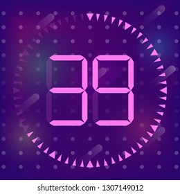 The   39 minutes, stopwatch vector icon, digital timer. Vector digital count down circle board with circle time pie diagram. Watch outline style design, designed for web and app.