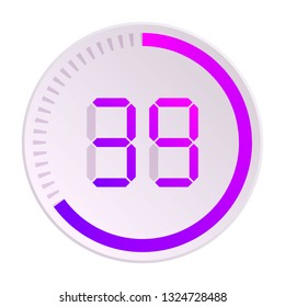 The 39 minutes, stopwatch vector icon, digital timer. Vector digital count down circle board with circle time pie diagram. Watch outline style design, designed for web and app.