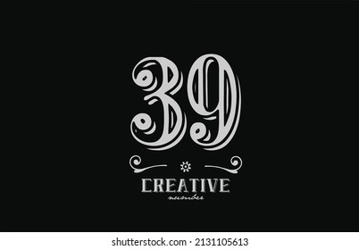 Icono del logotipo de 39 números con colores en blanco y negro. Plantilla de cosecha creativa para empresas y empresas