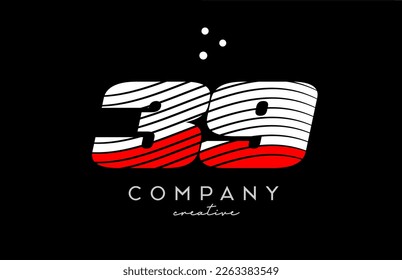 logotipo de 39 números con líneas y puntos rojos. Diseño de plantillas creativas corporativas para empresas y negocios