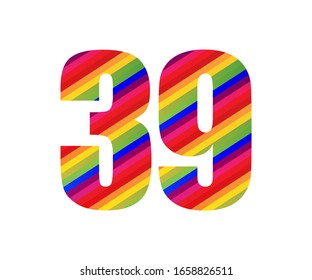 39 Number Rainbow Style Numeral Digit. Colorful Thirty Nine Number Vector Illustration Design Isolated on White Background.