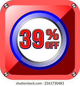 39% off. Banner for promotions and offers, poster vector illustration in blue, red and white, beautiful vector for commerce, economy and finance, illustrative frame. God is good!