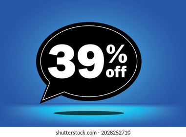39% off - black and blue floating balloon - with blue background - banner for discount and reduction promotional offers