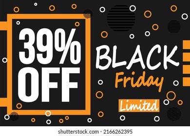 39% off black friday sale banner template graphic image. Vector illustration.