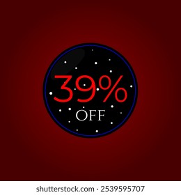 39% off. Black and red with stars. Shop promotions, Store sales. Tag vector design. Thirty nine percent off.