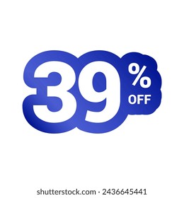 39% off. Discount number of percent sign in white and blue colors. Thirty nine percent of discount. Symbol tag vector badge template. Sale offer price sign.