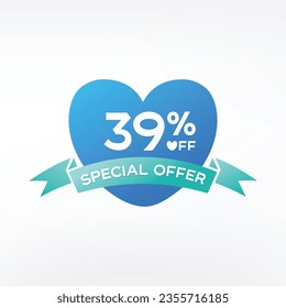 39% off discount promotion sale banner, ads. Valentine's Day Sale, holiday discount tag.