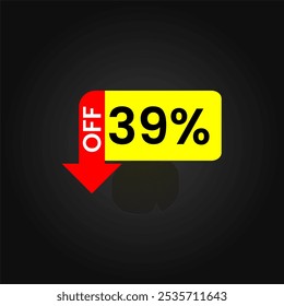 39% off Discount tag. Marketing promotions, retail sales. Simple offer tag design. Thirty nine percent off.