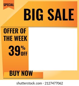 39% de descuento. Naranja y amarillo. Estilo de papel doblado. Sin botella. ideal para promociones y ofertas