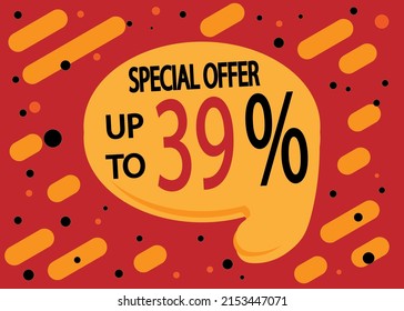39% off. Sale banner template design. Sale special offer in red and orange.