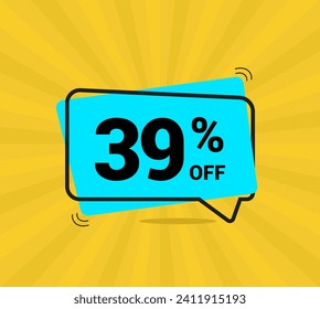 39% OFF sale. Coupon of Discount Price. Discount promotion. Banner for thirty nine percent off offers. Yellow and blue Design Template Concept. Vector illustration.