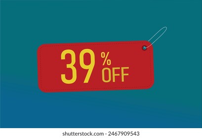 39% off. Thirty-nine percent discount banner. Red label on a blue background vector.