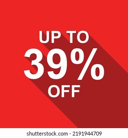 up to 39% off white text on a red background