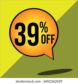 39% off a yellow balloon with black numbers
