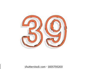 39 número naranja, trazo de pincel dibujado a mano. Diseño de estilo cómico. Para elementos de diseño, logotipo, póster creativo, etc. Ilustración vectorial 