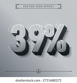 39 por ciento de icono 3D tecno gris con ilustración de concepto de finanzas y negocios futuristas modernos