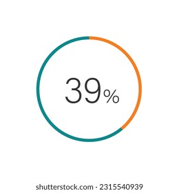 Símbolo de gráfico circular del 39%. 39% Iconos para negocios, finanzas, reportes, descargas.