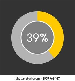 39 percent, circle percentage diagram on black background vector illustration.