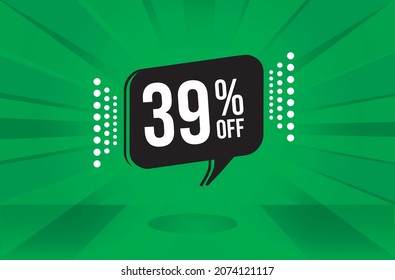 39 percent discount. Green banner with floating balloon for promotions and offers. Vector Illustration.