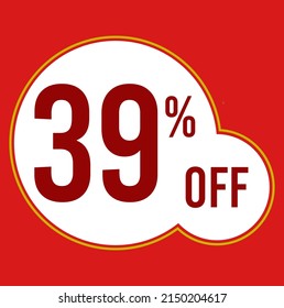 39 percent red banner with white ballons and red lettering for promotions and offers