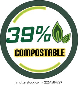39% percentage of compostable circular vector art illustration with fantastic looking font and green black and orange colors