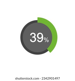 39% percentage infographic circle icons, 39 percents pie chart infographic elements.