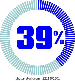 39 Percentage with Round Pie Chart. Economy, medical, sport and speed concept