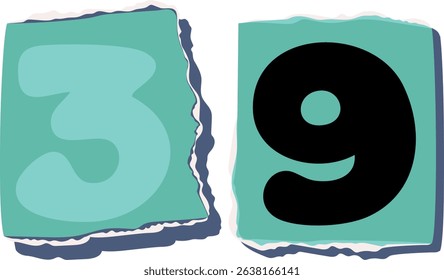 39 Retro torn paper number Design art