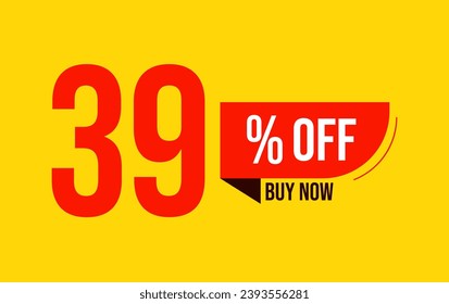 39% sale offer. Special offer discount label with sale percentage. 39 percent off price reduction badge. Promotion design isolated vector illustration, red and yellow.