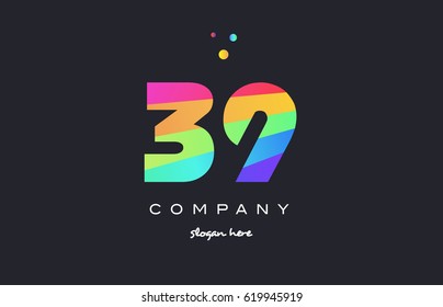39 thirty nine creative color green orange blue magenta pink number digit company logo vector icon spectrum