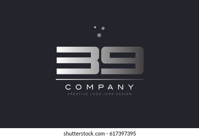 39 thirty nine number silver metal grey blue dots company logo design vector icon template