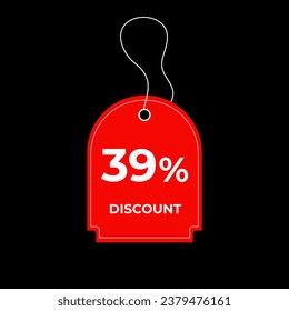 39% treinta y nueve por ciento de descuento en etiquetas de precio rojo. Oferta especial, etiqueta de descuento de compra. Tarjeta promocional de venta. Ilustración del vector