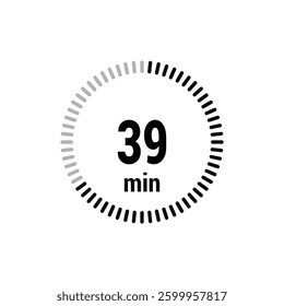 39 timer minutes symbol icon vector black style isolated on white background. Clock, stopwatch, sport icon