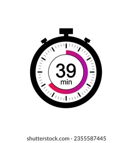 Símbolo de temporizador de 39 minutos, icono de reloj de temporizador de 39 min de diseño plano aislado en fondo blanco.