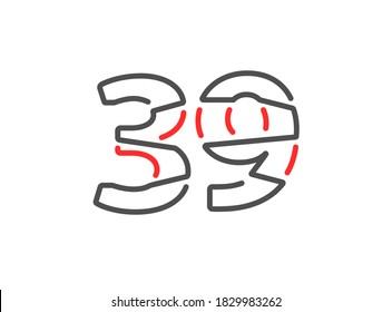39 número vector. Diseño moderno de línea de estilo creativo y moderno. Para logotipo, etiqueta de marca, elementos de diseño, identidad corporativa, aplicación, etc. Ilustración vectorial aislada          
