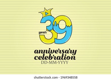 39 year anniversary cartoon, sweet style, candy look, for background - vector