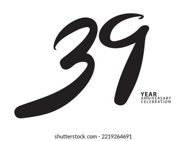 39 year anniversary celebration black color logotype vector, 39 number design, 39th Birthday invitation, logo number design vector illustration
