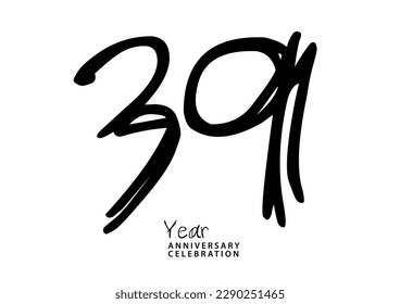 39 year anniversary celebration black color logotype vector, 39 number design, 39th Birthday invitation, anniversary logo template, logo number design vector, calligraphy font, typography logo