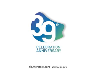 39 year anniversary celebration fun style logotype. anniversary white logo with green blue color isolated on red background, vector design for celebration, invitation and greeting card - Vector