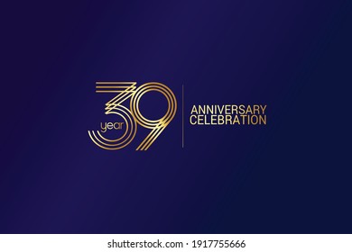 39 year anniversary celebration Gold Line. logotype isolated on Blue background for celebration, invitation card, and greeting card-Vector