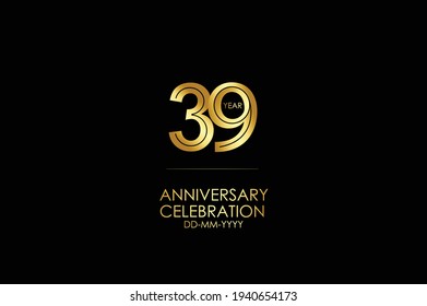 39 year anniversary celebration Gold Line. logotype isolated on Black background for celebration, invitation card, and greeting card-Vector