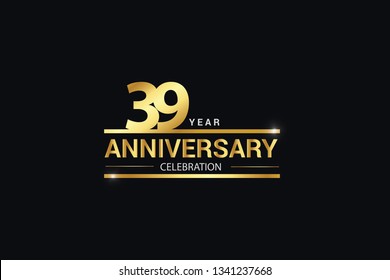 39 year anniversary celebration logotype. anniversary logo with golden and Spark light white color isolated on black background, vector design for celebration, invitation card greeting card-Vector