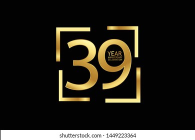 39 year anniversary celebration logotype. anniversary logo with golden and light white color isolated on black background, vector design for celebration, invitation and greeting card-Vector